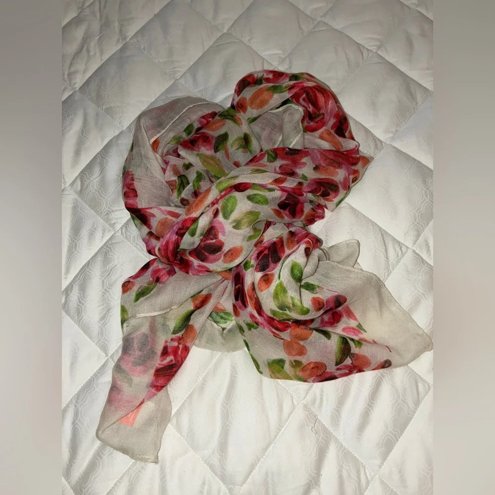 Joe Fresh Floral Scarf with Pink and Green Accents‎